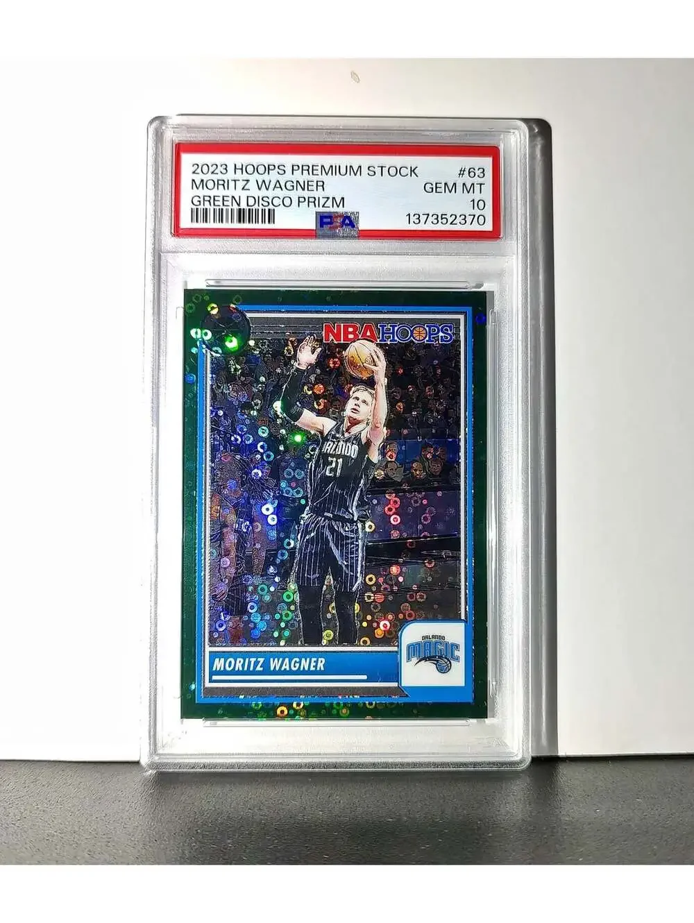 Moritz Wagner 2023 Panini Hoops Premium #63 4/5 Green Disco Prizm PSA 10 Gem